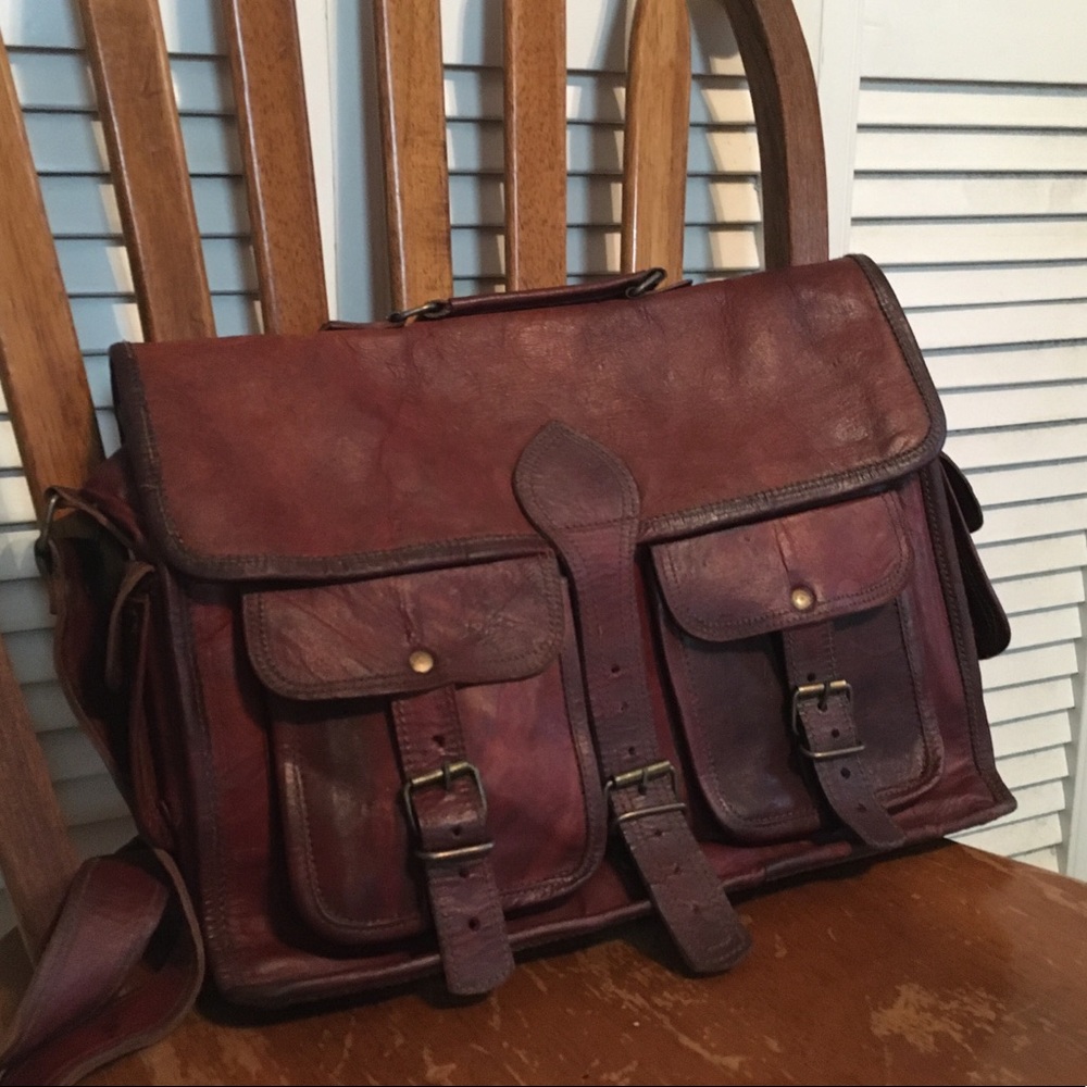 Vintage Brown Leather Messenger Bag